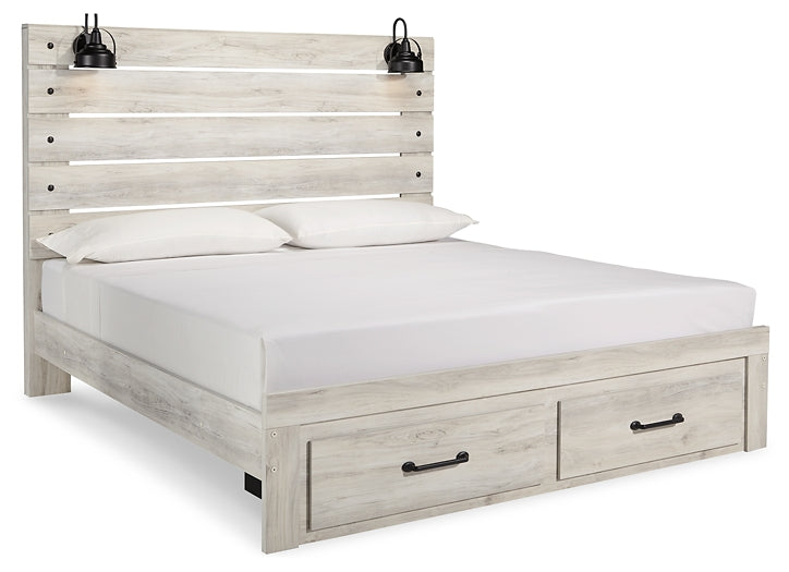 Cambeck  Panel Bed With 2 Storage Drawers With Mirrored Dresser And Chest