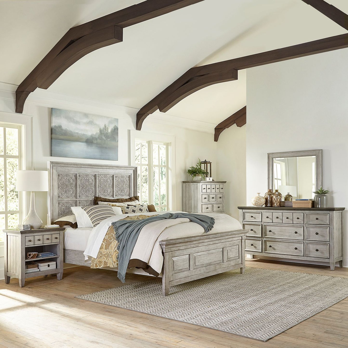 Heartland - Opt Queen Panel Bed, Dresser & Mirror, Chest, Night Stand