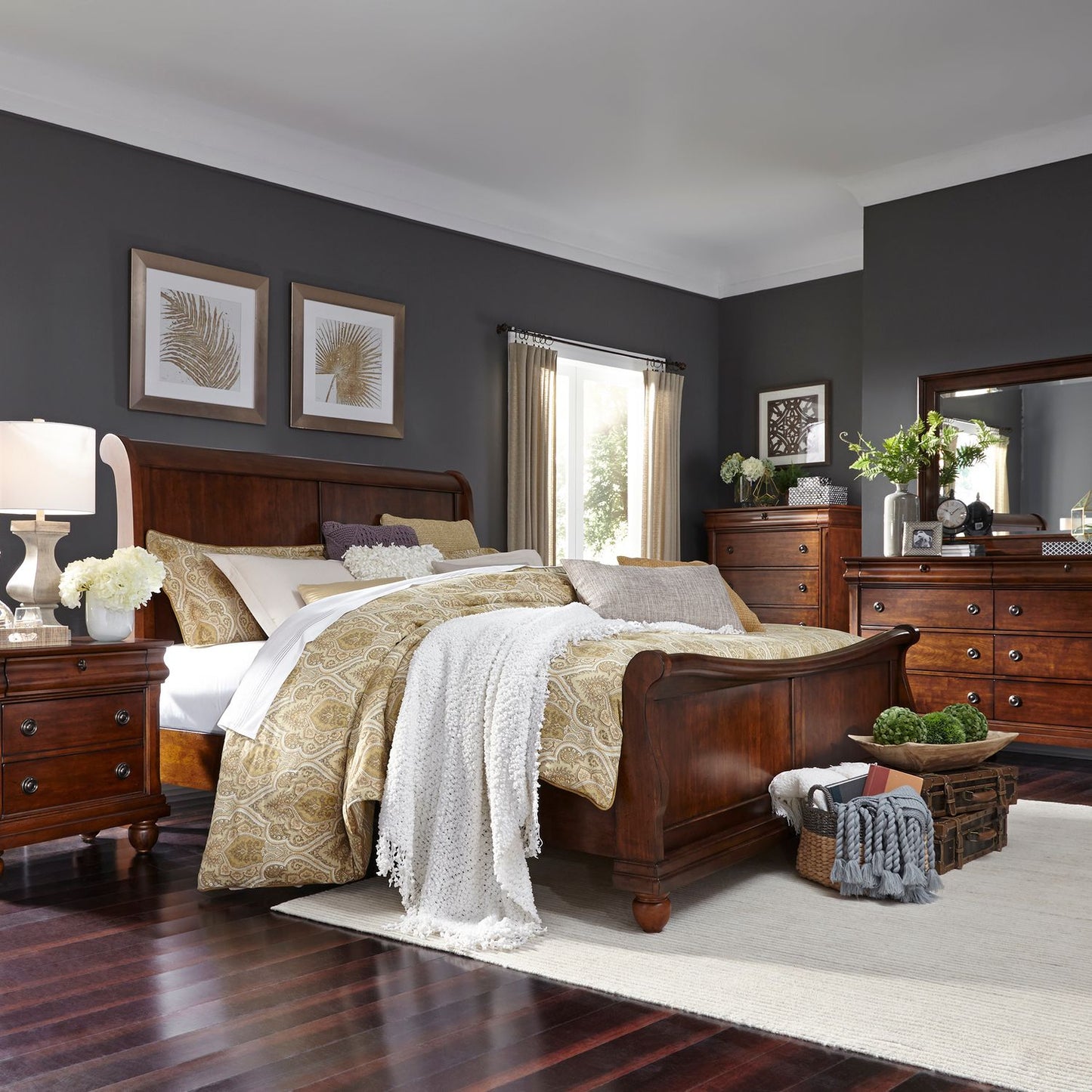 Rustic Traditions - Queen Sleigh Bed, Dresser & Mirror, Chest, Night Stand