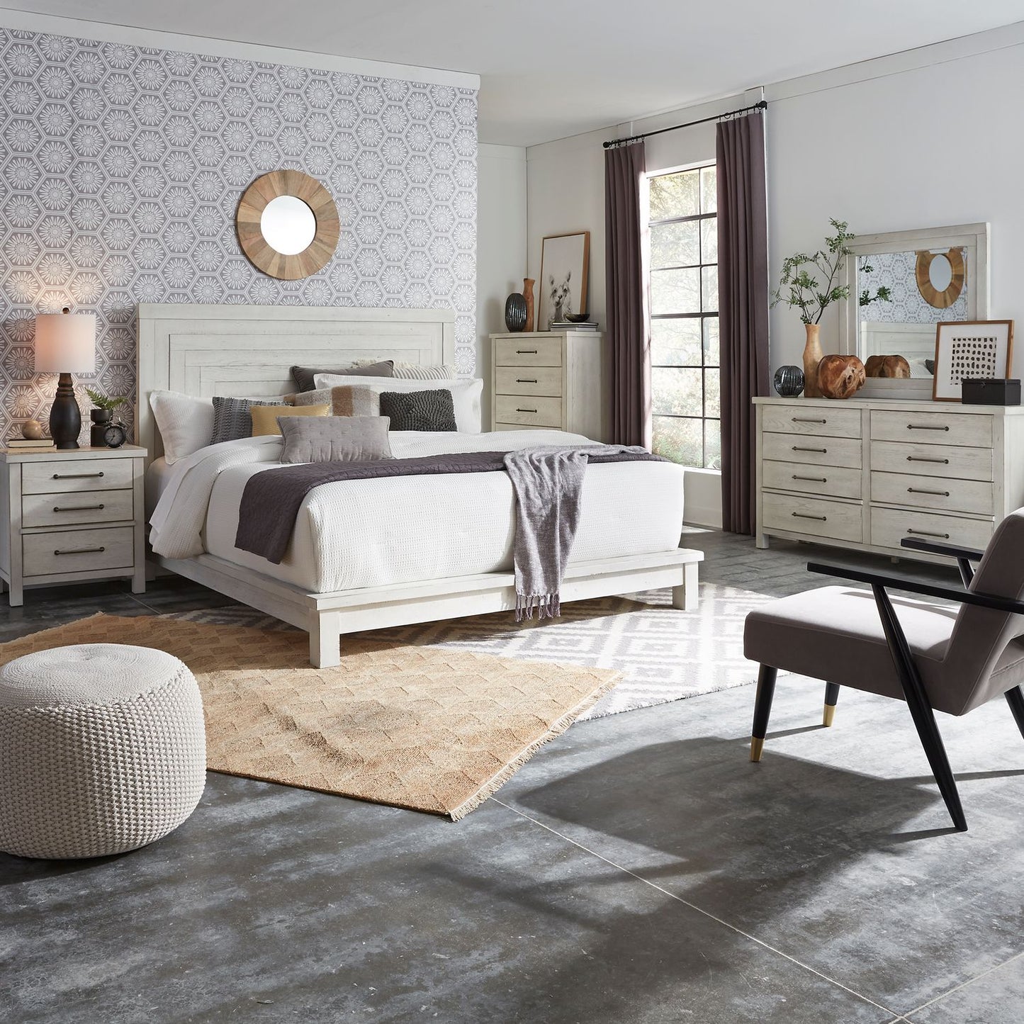 Modern Farmhouse - King Platform Bed, Dresser & Mirror, Chest, Night Stand