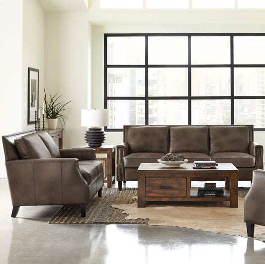 Leaton 2-piece Upholstered Recessed Arm Sofa Set Brown Sugar