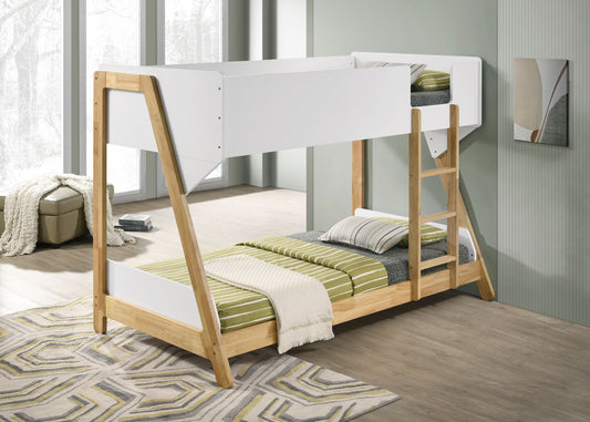 Wyatt Wood Twin Over Twin Bunk Bed White and Natural