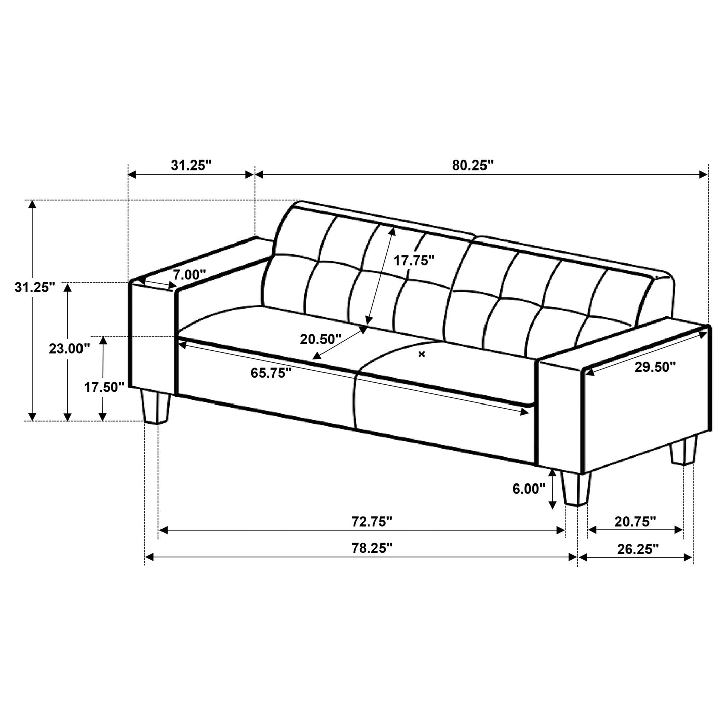 Deerhurst 3-piece Upholstered Track Arm Sofa Set Charcoal