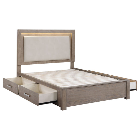 Kenora 56-inch Queen LED Storage Bed Barley Brown