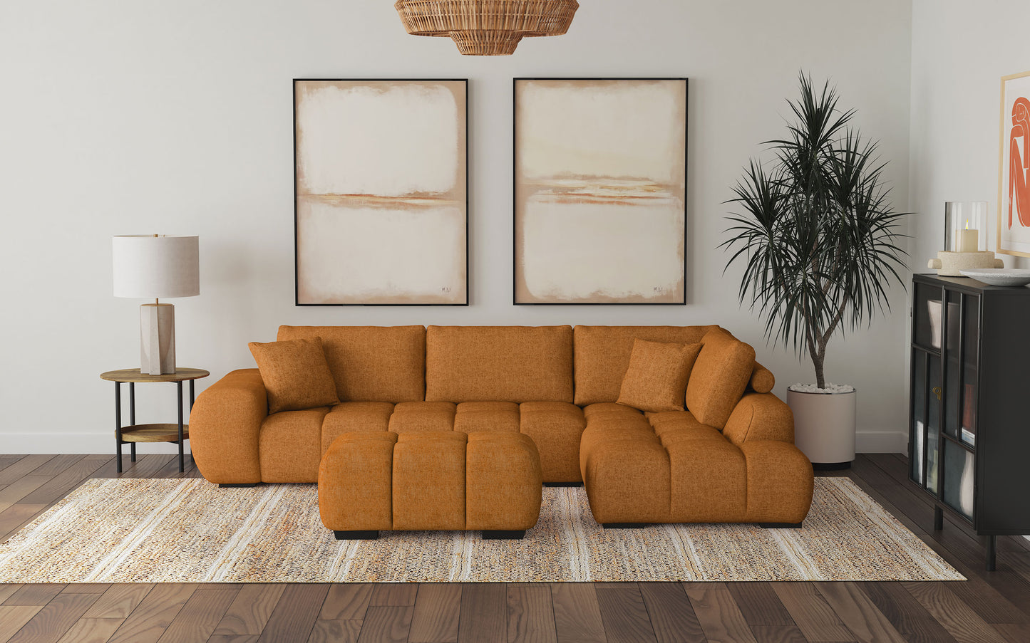 Camacho Upholstered Sectional Sofa with Ottoman Set Orange