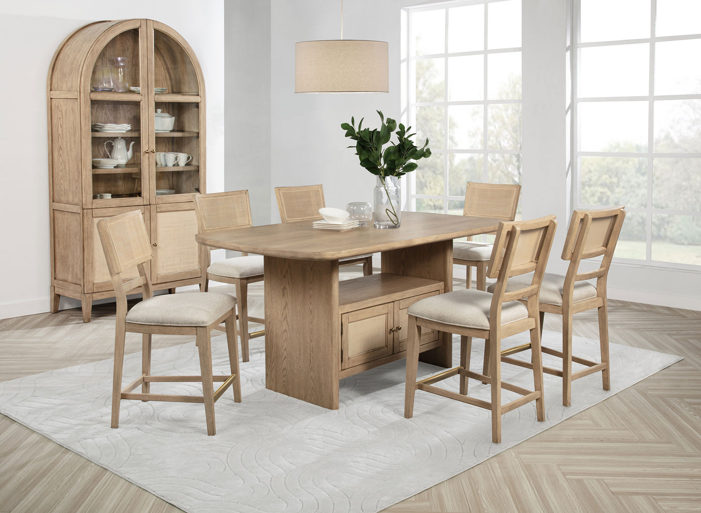 Kailani Cane Counter Height Storage Dining Table Beige Oak