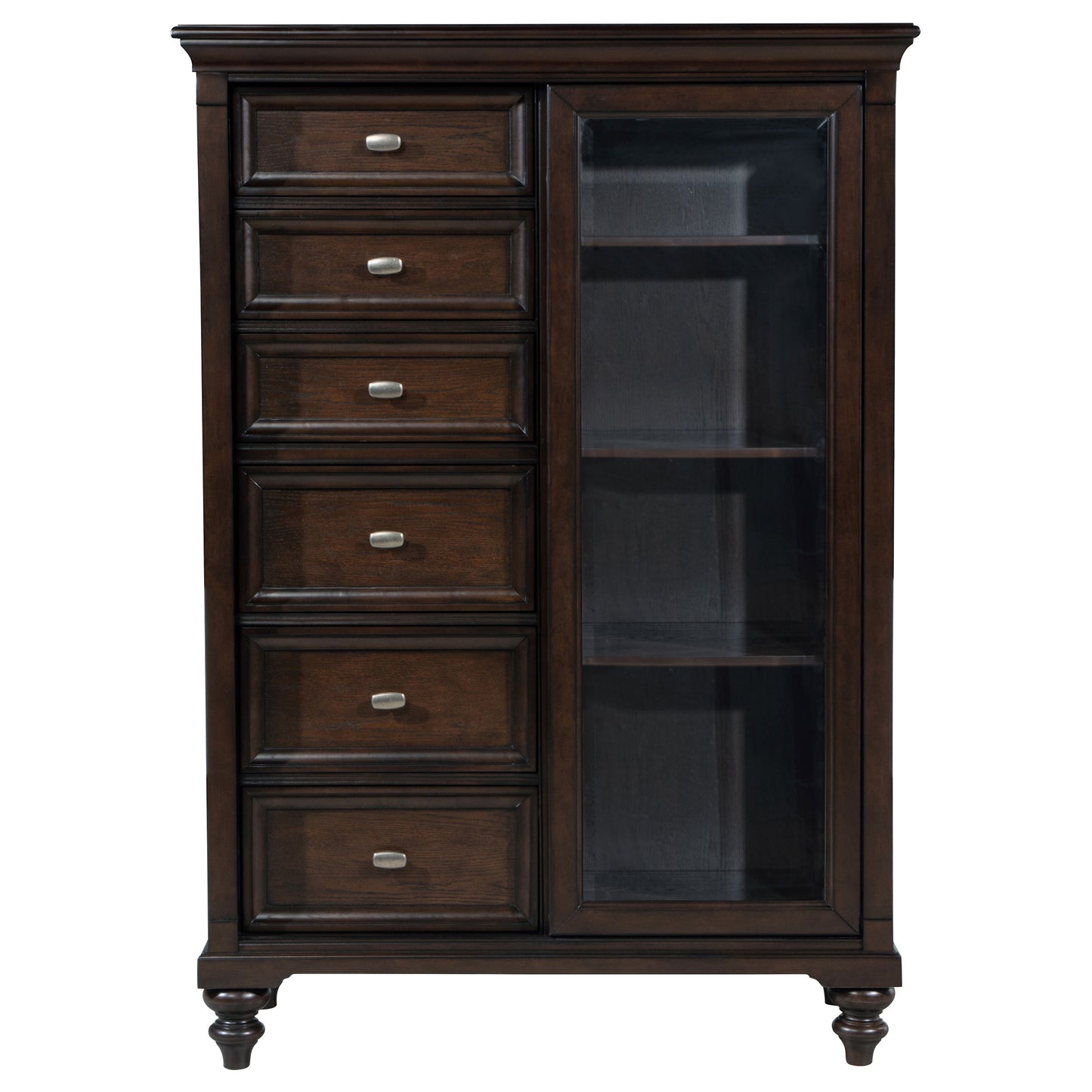 Andover 6-drawer Tempered Glass Door Chest Dark Oak