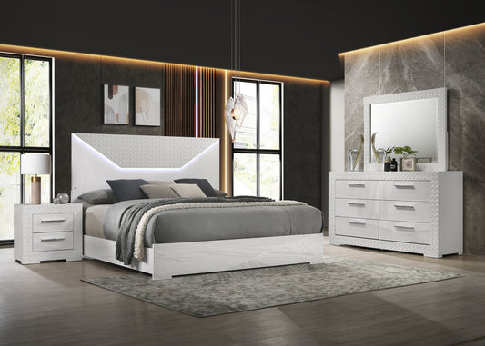 Ives 4-piece Eastern King Bedroom Set White High Gloss