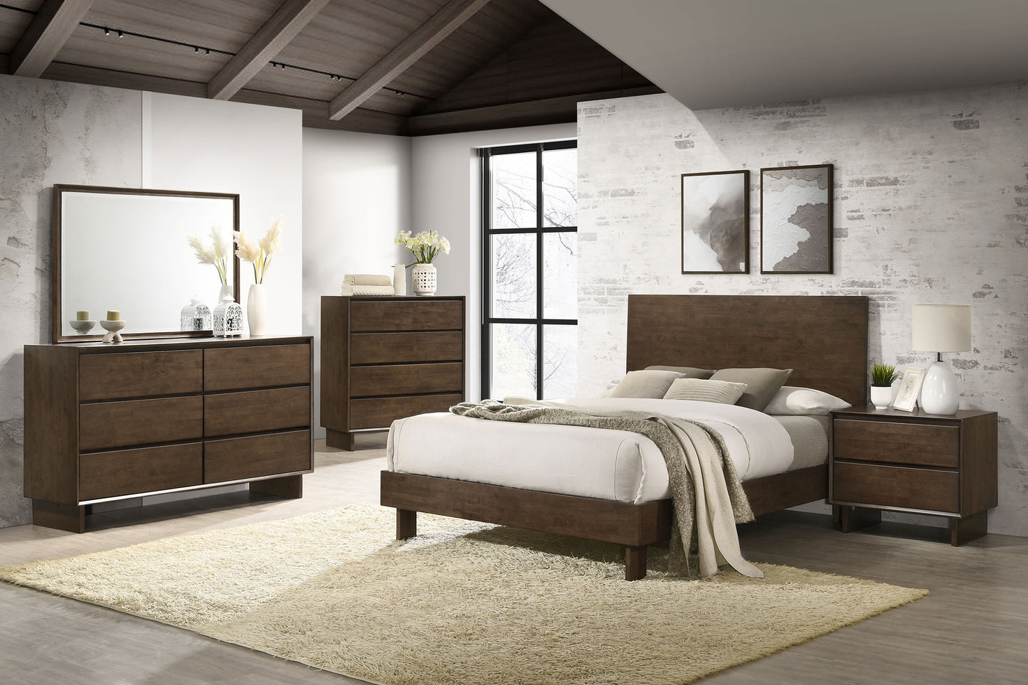 Glenwood 48-inch Queen Platform Panel Bed Warm Brown