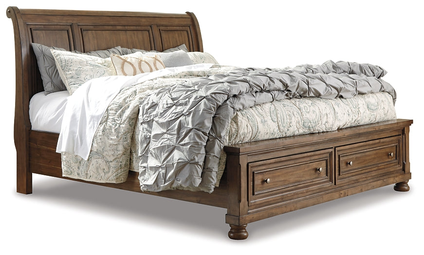 Flynnter  Sleigh Bed With 2 Storage Drawers With Mirrored Dresser, Chest And 2 Nightstands