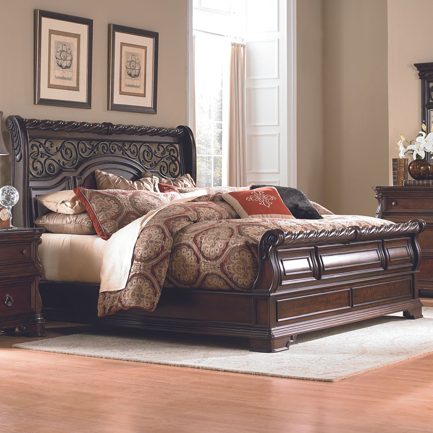 Arbor Place - King Sleigh Bed, Dresser & Mirror, Chest, Night Stand