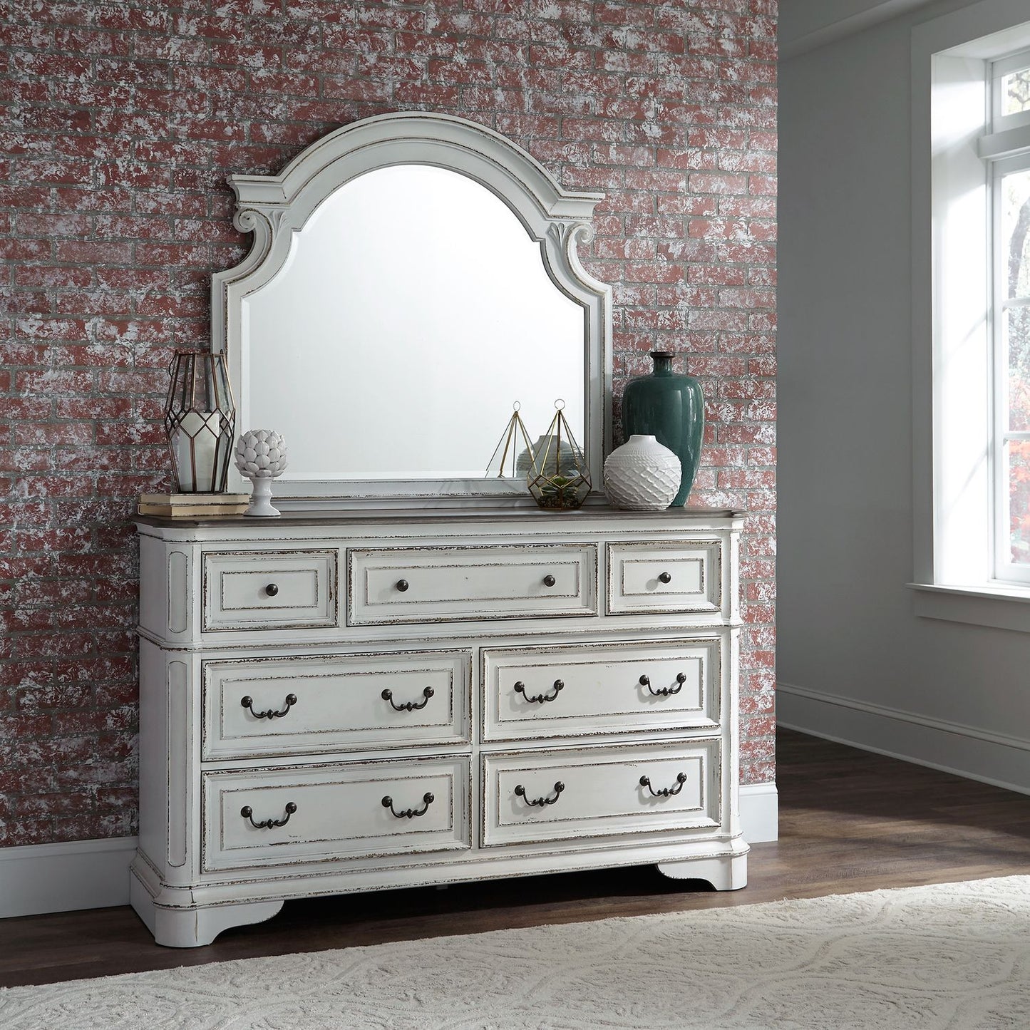 Magnolia Manor - King Panel Bed, Dresser & Mirror, Chest, Night Stand