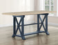 Darcy 64-82"Counter Table with 18-inch leaf, Midnight Blue and Natural Finish