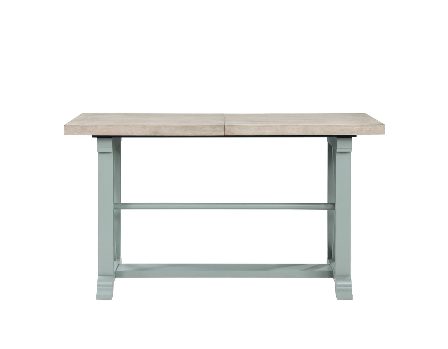 Darcy 64-82"Counter Table with 18-inch leaf, Mint Green and Natural Finish