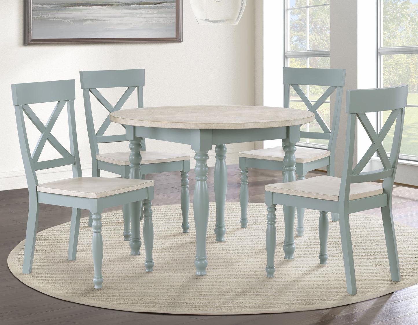 Darcy 42" Round 5-Piece DIning Set, Mint Green and Natural Finish