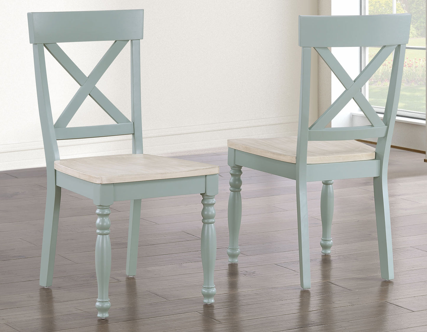 Darcy 42" Round 5-Piece DIning Set, Mint Green and Natural Finish