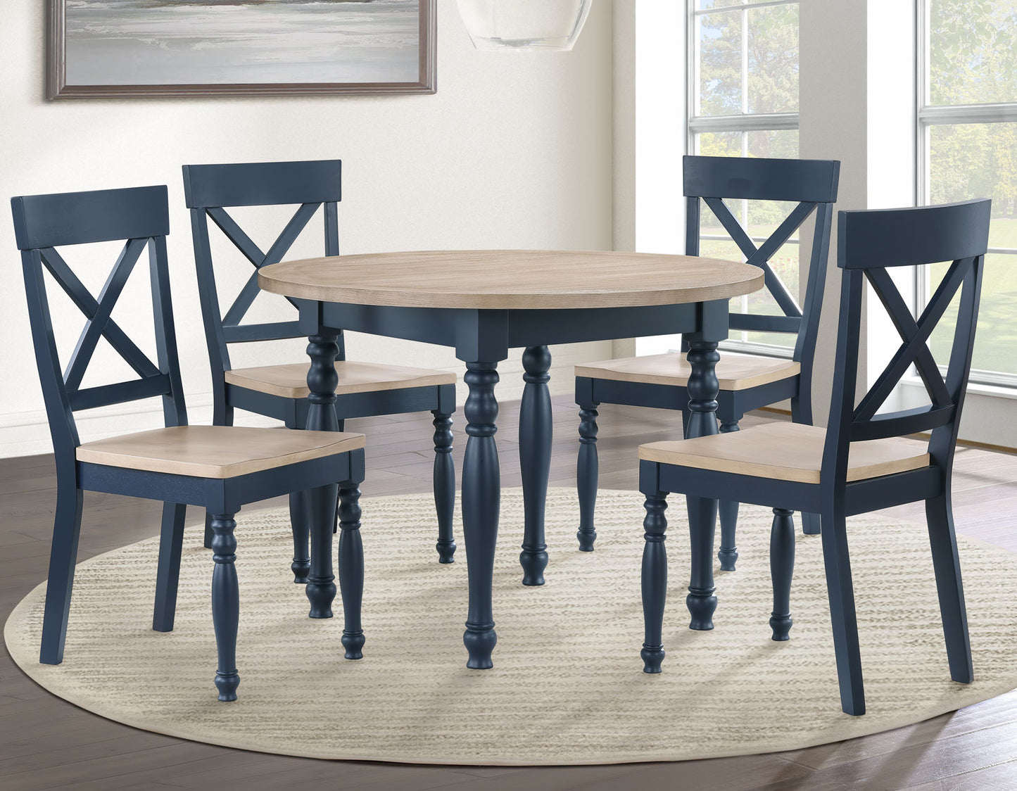 Darcy 42" Round Dining Table, Midnight Blue and Natural Finish