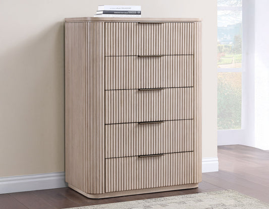 Henry 5-Drawer Reeded Chest, Tan Finish