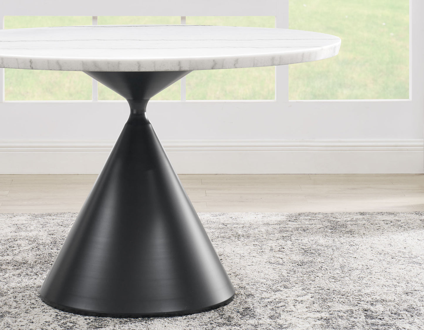 Conrad 48"White Marble Top Table with Black Conical Base