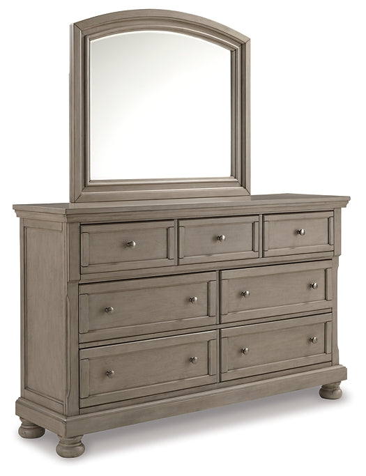 Lettner California King Panel Bed with Mirrored Dresser, Chest and Nightstand