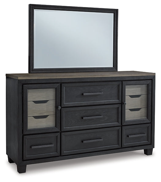 Foyland California King Panel Storage Bed with Mirrored Dresser, Chest and 2 Nightstands