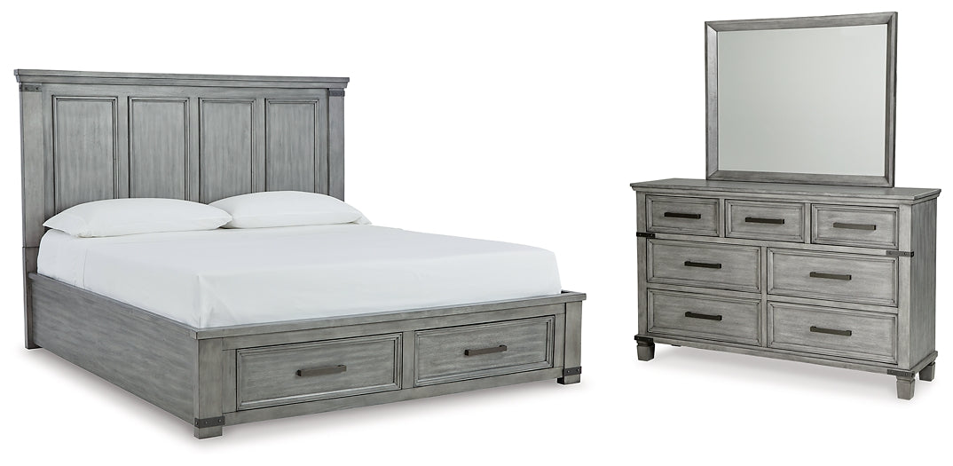 Russelyn California King Storage Bed with Mirrored Dresser