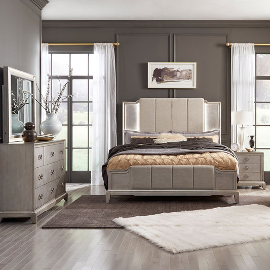 Montage - King California Upholstered Bed, Dresser & Mirror, Night Stand