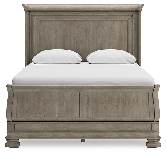 Lexorne Queen Sleigh Bed with Mirrored Dresser and Nightstand