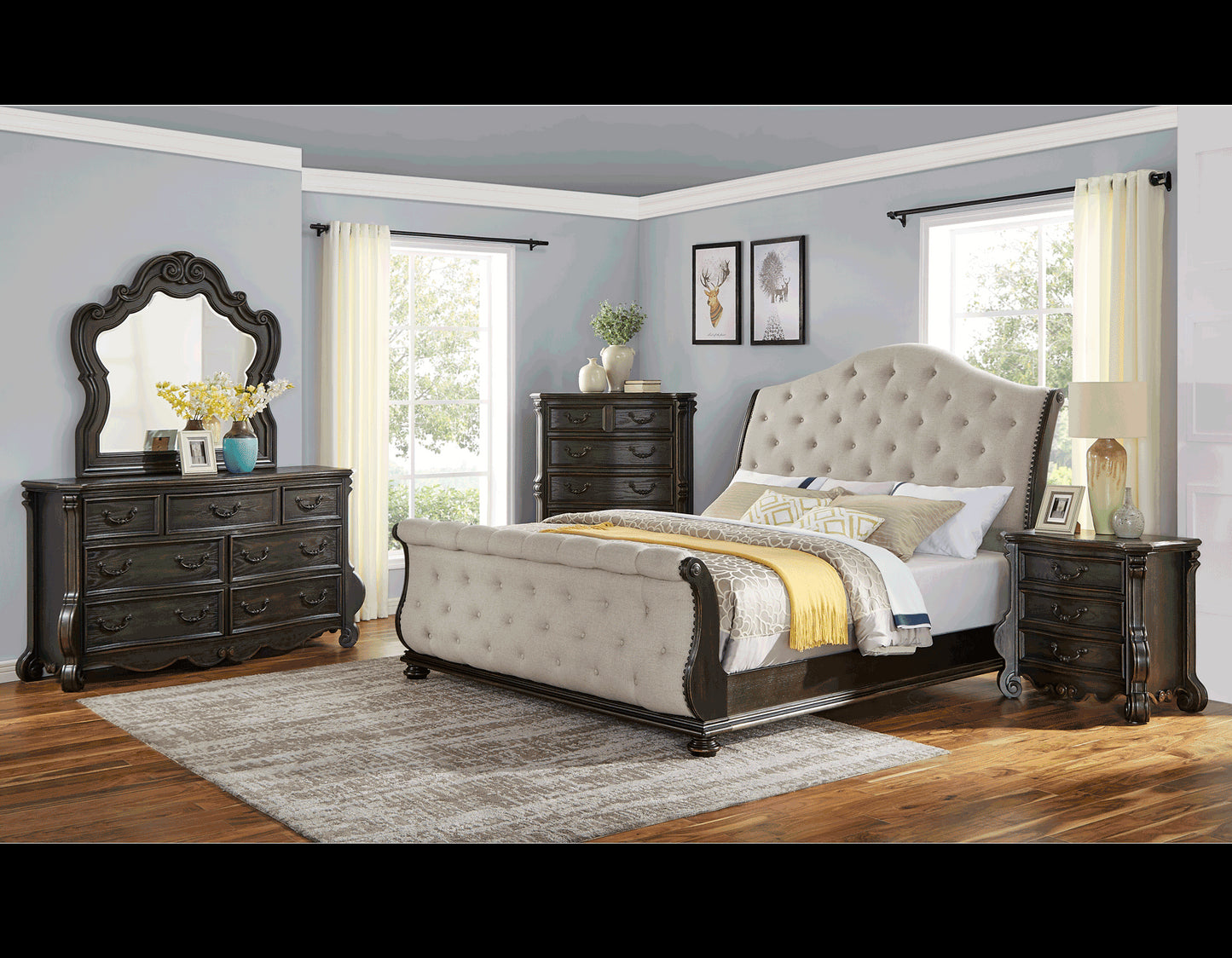 Rhapsody Sleigh 4-Piece King Set (King Bed/DR/MR/NS)