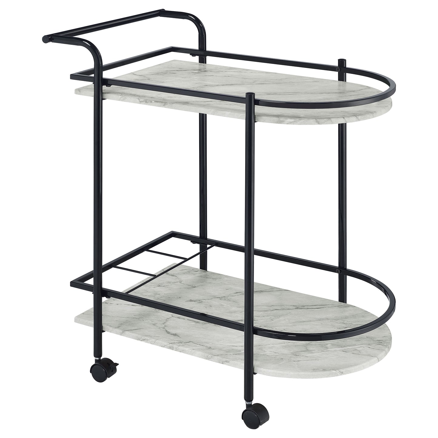 Desiree 2-tier Faux Marble Shelf Metal Bar Cart Black