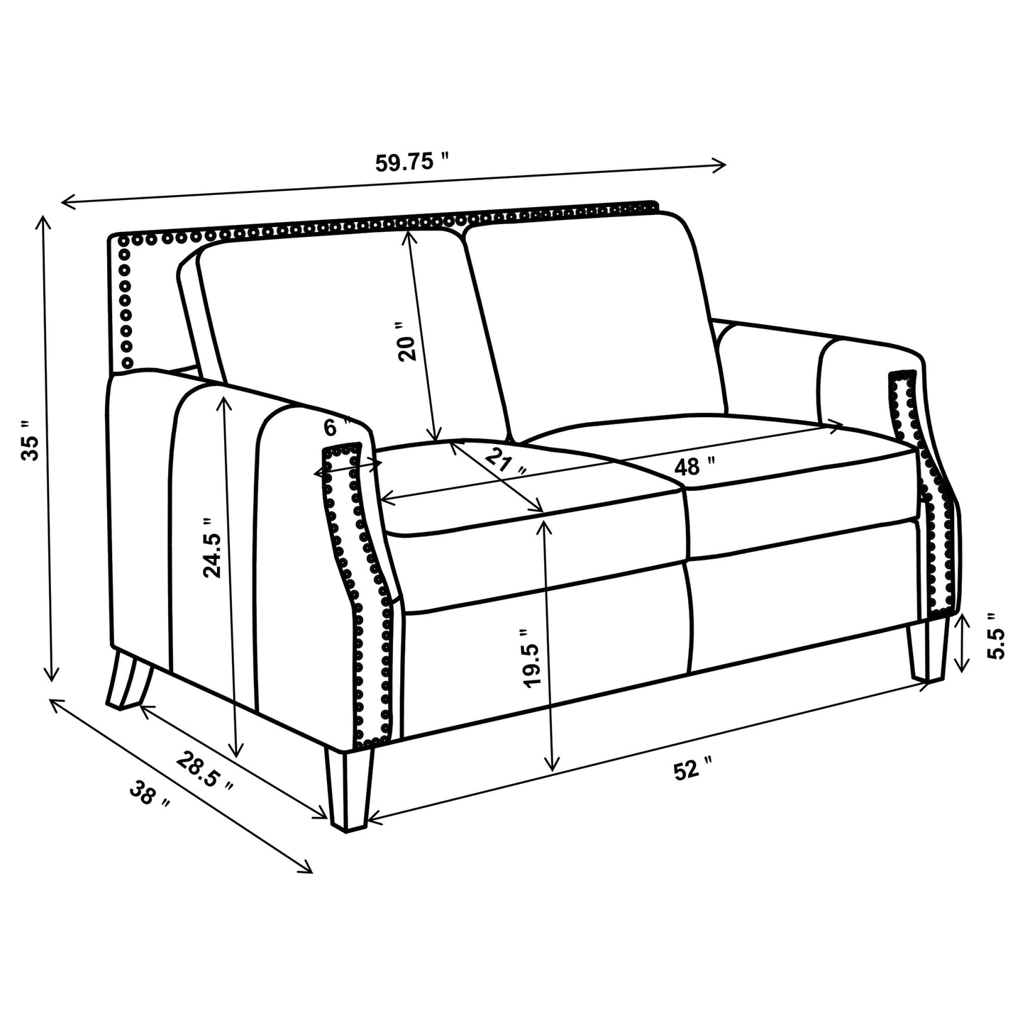 Leaton Upholstered Recessed Arm Loveseat Brown Sugar