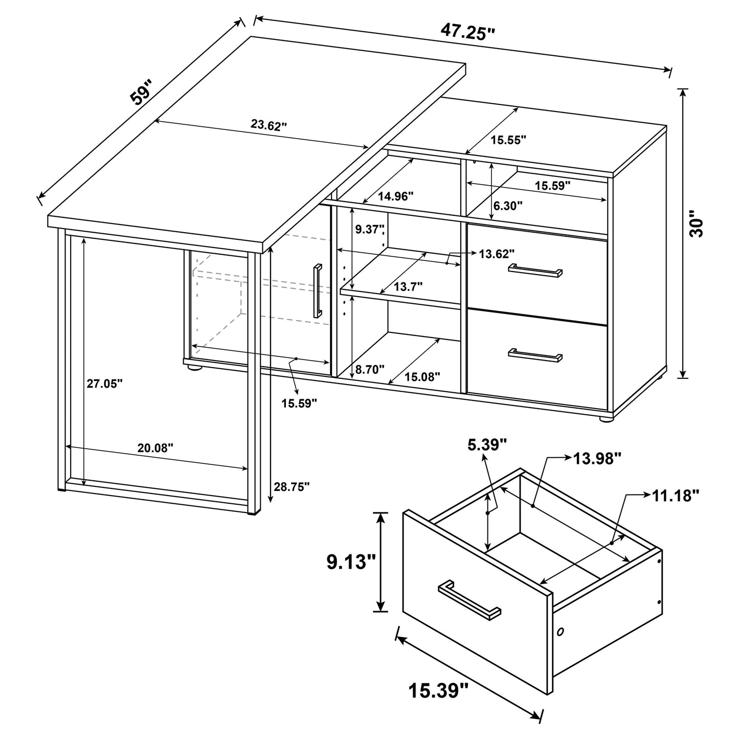 Hertford 59-inch L-Shape Computer Desk Grey Driftwood